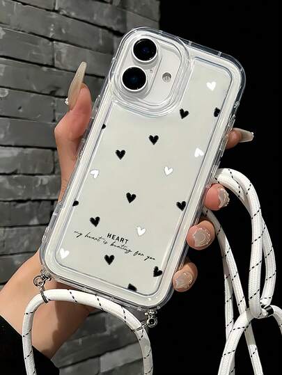 1pc Minimalist & Fashionable White Phone Case With Printed Colorful Heart Pattern, Airbag Anti-Drop Function With Lanyard, Compatible With Iphone /Galaxy S20 FE/S20+/S21 FE/S21/S22/S22 Ultra/S22+/S23/S23+/S23 Ultra/S24/S24+/S24 Ultra/A04/A05/A05S/A12/A13/A14/A15/A23/A24/A32/A33/A34/A35/A52/A52S/A53/A54/A55 Waterproof Shockproof Scratch Resistant