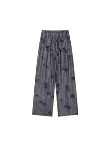 DEEKA夏季新款女装翻领中袖提花扎染大码宽松休闲厚重衬衫时尚优雅系列提花裤休闲裤套装 - 灰黑 - 查看 9