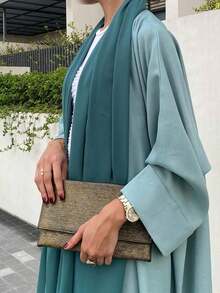 1 件优雅休闲简约长袍，阿拉伯迪拜时尚开襟长袍，适合日常穿着和聚会，无需头巾 - 藍色 - 查看 3