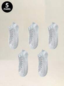 5双纯色短袜高弹力网眼透气船袜夏季吸湿排汗薄款舒适运动健身短袜