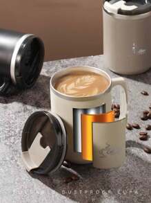 1 pezzo tazza in acciaio inossidabile con coperchio, tazza da caffè da 450ml a doppia parete, tazza da viaggio termica con coperchio scorrevole anti-fuoriuscite, nero/grigio/bianco