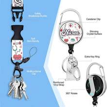 1 件（徽章夹 + 挂绳 + 卡套）多功能护士证件夹，配有可伸缩徽章卷轴、可拆卸横向卡套、护士/教师/医务人员证件夹、护士节礼物 - 彩色 - 查看 5