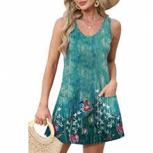 OFEEFAN Womens Summer Dresses 2025 V Neck Sleeveless Sundresses With Pockets Beach Vacation Clothes Floral/Plain - A Floral 09 - 查看 2