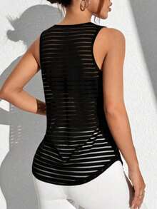 1 pieza Conjunto deportivo informal para mujer talla grande, top corto transparente de espalda de tirantes anchos - Negro - Ver 7