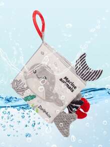 1pc Black & White & Grey Sea Animals Printed Fabric Book, Sponge Filling Soft Touch Baby Book, Suitable For Ages 0-6 Months, 3d High Contrast Soft Cloth Book, Washable Infant Early Educational Book