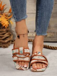 Women's Color Block Peep Toe Bohemian Cross Strap Slip-On Flat Sandals, Comfortable Fashion Vacation Slippers, All Season