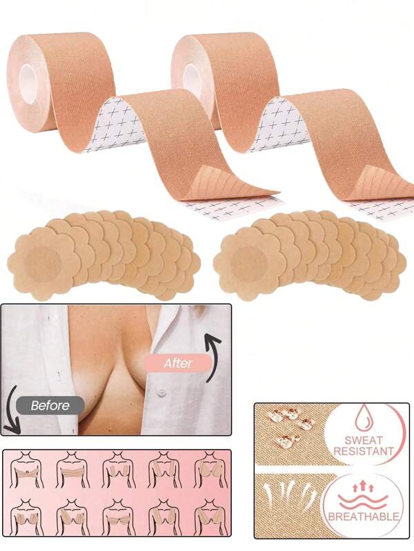 5M/Roll Invisible Push Up Breast Lift Boob Tape,Breathable Elastic Fabric Breast Lift Tape Self-Adhesive Push Up Nipple Cover,Women Boob Tape Bras Strapless Pad Sticker
