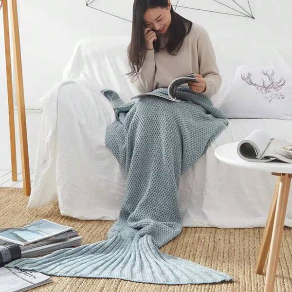 1pc Mermaid Tail Blanket - Soft Crocheted Mermaid Scale Design, Sofa/Bed Throw Blanket, Vibrant Purple & Blue Colors, Unique Birthday/Wedding/Mother's Day Gift For Women, Mermaid Theme Home Decor, Intricate Pattern Craftsmanship