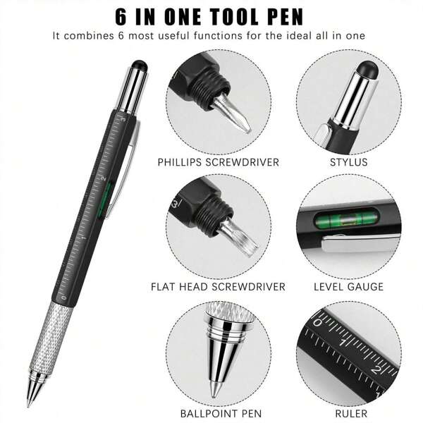 3pcs 6-In-1 Multi-Functional Tool Pen - Laptop Stylus, Ruler, Level, Flathead Screwdriver And Screwdriver, Portable DIY Office Designer Measurement Tool, Fashion Accessory, Trustworthy Small Tool, Essential For DIY Enthusiasts