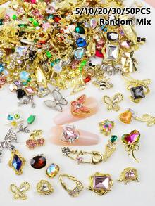 5/10/20/30/50 件混合款式奢华美甲饰品，混合套装美甲装饰配件，适合女士和女孩美甲用品，美甲装饰指甲美甲饰品美甲宝石 - 彩色 - 查看 1
