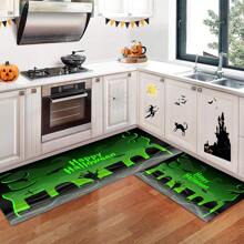 1/2 Piezas Felpudo de Halloween, con respaldo de goma, decoración de entrada de Halloween, decoración para interiores y exteriores, alfombra de cocina, alfombra de drenaje de poliéster, para cocina, sala de estar, entrada, balcón, decoración del hogar, resistente a las manchas, cafetería, bar, fiesta, regalo festivo, dormitorio, decoración del baño