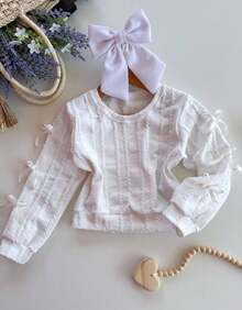 Children's Blouse With Bows On The Sleeves For Girls - 白色 - 查看 1