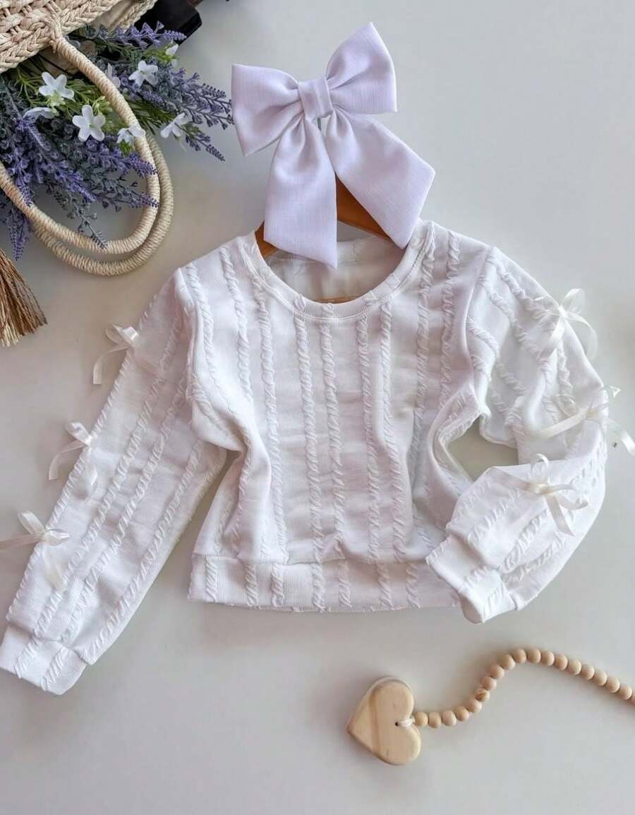 Children's Blouse With Bows On The Sleeves For Girls - 白色 - 查看 1