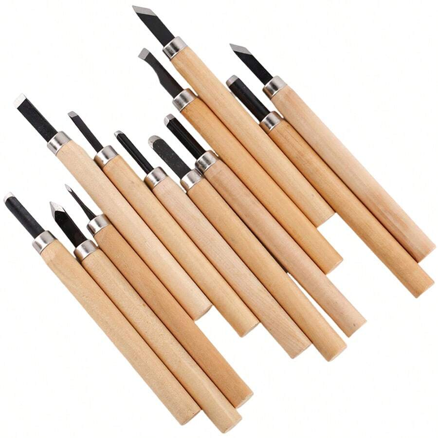 6-12pcs High Manganese Steel Engraving Knife With Wooden Handle Professional Handmade Wood Carving Chisel Tools Kit Carving Accessories