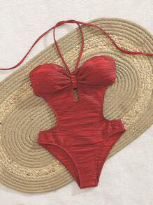 Costume da bagno intero da donna alla moda con taglio sulla vita e scollo a canottiera
