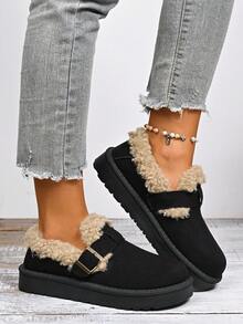 2025年冬季新款室内外加厚保暖雪地靴。女士经典时尚舒适包头/带扣低帮保暖内衬靴