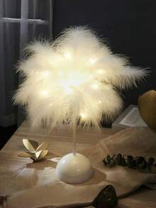1pc Pink & White Feather Night Light, 40 LED Battery Powered Artificial Feather Lamp, Cute Romantic Ins Style Feather Light, Romantic Cozy Decorative Night Light, Suitable For Girls Bedroom Desk Decoration, Valentine's Day Gift, Birthday Gift, Living Room Tabletop Decoration, Create Romantic Atmosphere Light - Multicolor - View 6