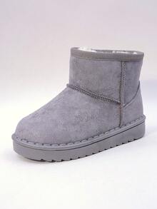 زوج من بوت الثلج المزيفة من الغزال الكلاسيكية للأطفال، لون أحادي، بطانة مبطنة، بوت شتوية دافئة، رأس مستدير قصير، كعب مسطح، طراز كاجوال، مناسبة للطقس البارد