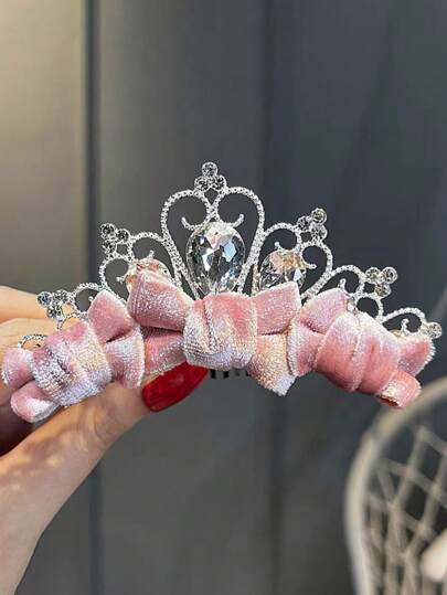1 pieza Peine de cabello rosa roto Pasador de pelo de terciopelo Lazo de niña Peine de cabello de princesa Disfraz de cumpleaños Tiara Lazo corona Accesorios para el cabello