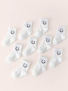 10 pares de calcetines de tripulación para niños, calcetines faciales para bebés al azar, calcetines lindos para chicos, medias Elastic coloridas, zapatos de piso para niñas y niños