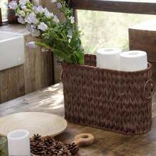Toilet Paper Storage Woven Basket Organizer For Narrow Bathroom RV, Large Narrow Toilet Paper Storage Holder Basket For 9 Mega Rolls, Waterproof & Free Standing(Coffee Brown) - 咖啡棕 - 查看 5