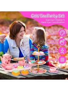 42/22 pièces Set de jeu de thé de princesse - Théière et desserts en plastique pour enfants - Jeu d'imagination pour les filles de 3 à 6 ans, Set de thé pour tout-petits, Tasse à thé pour enfants, Théière jouet