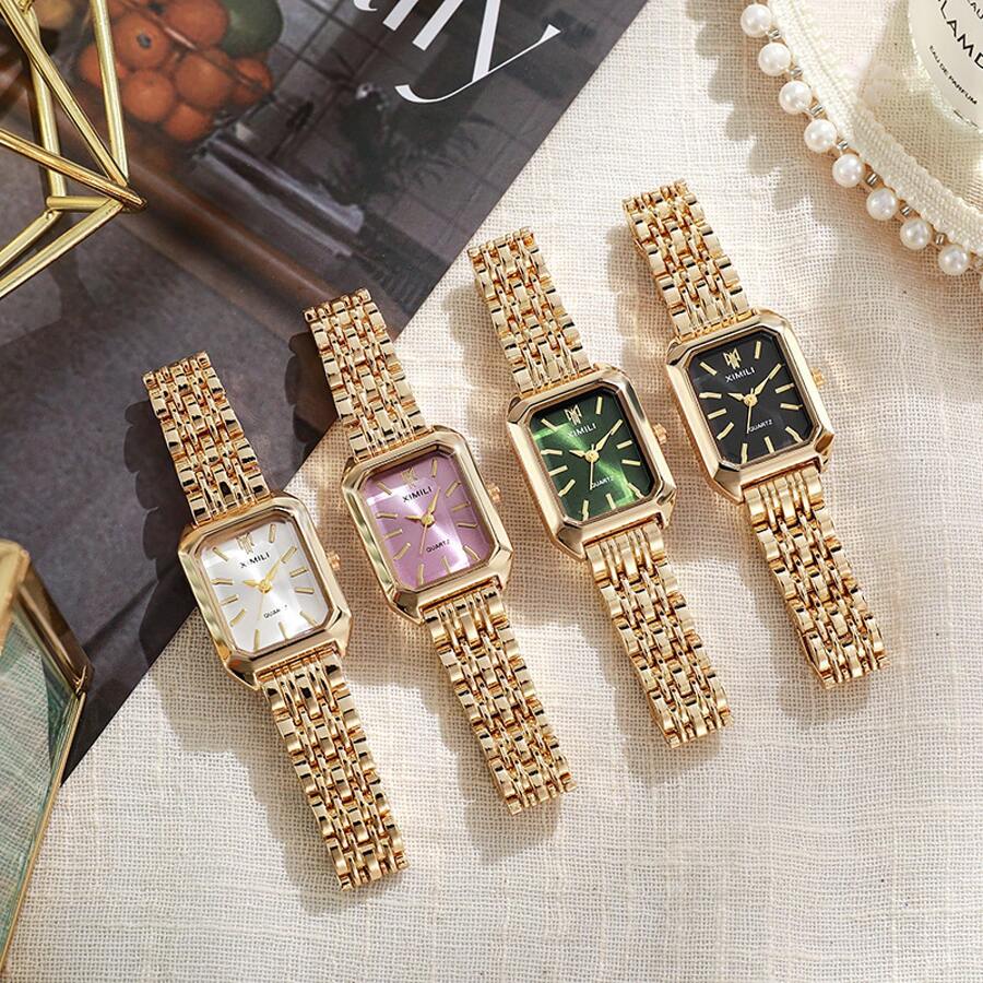 The New Light Luxury Steel Band Ladies' Watch Is A Fashionable And Simple Square Quartz Wristwatch, Suitable For Girls To Wear On A Daily Basis - 金黑 - 查看 1