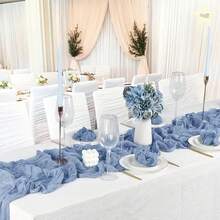 2pcs Cheesecloth Table Runner And 12pcs Napkin Set, Bohemian Cheese Cloth Style, Suitable For Weddings, Birthday Parties, Dinners, Holidays, Family Gatherings, Bridal Shower Decorations (Smoke Blue) - Multicolor - View 3
