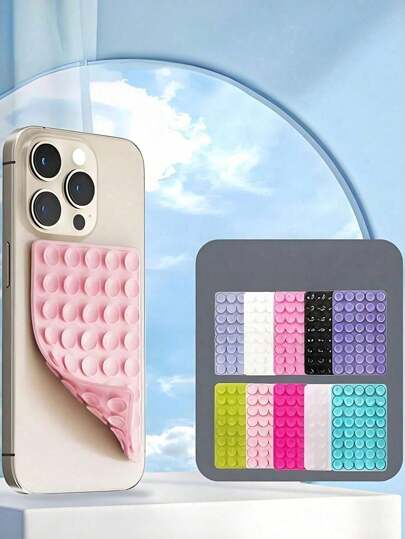 1pc Silicone Suction Cup Phone Holder, 40 Independent Suction Cups Reusable Double-Sided Stand, Silicone Phone Grip, Suction Cup Phone Holder, Hands Free Phone Handle, Finger Ring Stand Compatible With Iphone & Android,It Is Suitable For Smooth Glass Back Cover Of Mobile Phone, Not For Rough Frosted Back Cover Of Mobile Phone,Suitable For Makeup, Fitness, Shower, Car And Kitchen Use