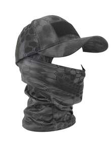 2 件套男女渔夫帽 UPF 50+ 棒球帽+迷彩面罩可折叠防紫外线徒步沙滩遮阳帽