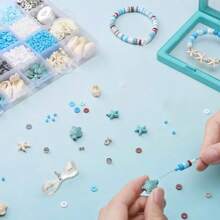3200 Stücke Schmuckherstellung Set mit ozeanblau thematischen gemischten Polymer-Ton-Perlen, einschließlich Schildkröten/Muschel/Seestern Anhänger für DIY Freundschaftsarmbänder, Halsketten, Ohrringe, Bastelarbeiten, Geschenke (Zufallsfarben)