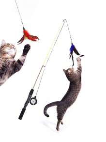 Fishing Rod Cat Teaser Toy, Pet Interactive Toy, Feather Wand Toy For Playing With Cats