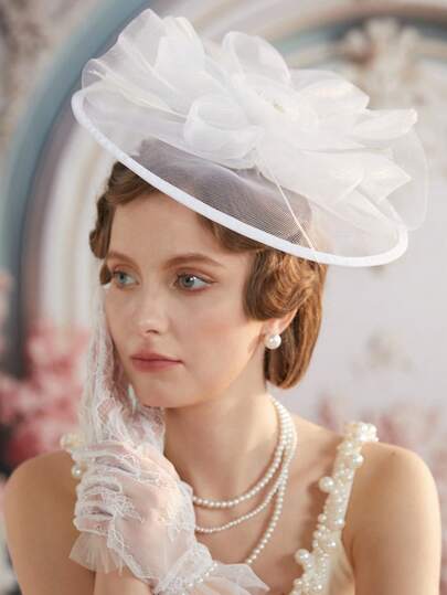 1 件女士迷人帽子茶会帽 1950 年代肯塔基赛马会帽子羽毛发夹新娘婚礼派对鸟笼面纱头饰花朵 1920 年代赛马头饰复古帽子 50 年代服装帽 1940 年代维多利亚帽药盒帽配饰女士女孩生日母亲节圣诞节万圣节礼物