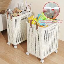 Large & Medium Foldable Ceramic White Laundry Baskets - Pu Leather, Hand Washable, Solid Color, Multi-Functional Portable Dirty Clothes Hamper With Wheels For Bathroom & Balcony Storage - 白色 - 查看 4