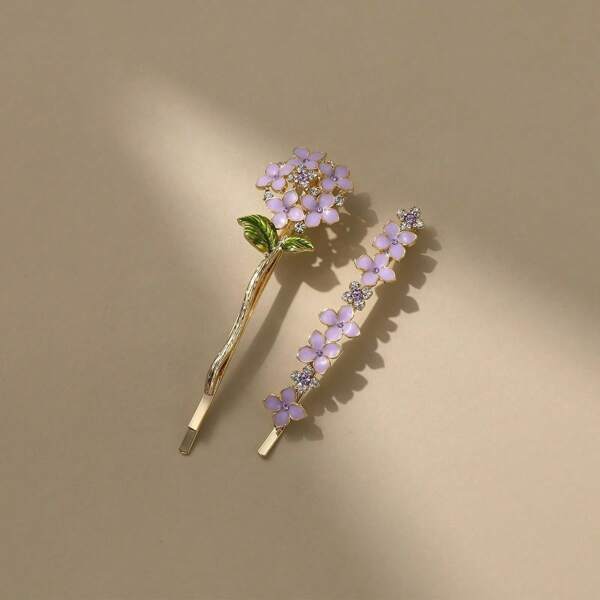 2pcs A Delicate Wisteria Flower Hair Clip With Diamonds Elegantly Sets Shows The Perfect Blend Of Elegance And Fashion. The Daily Commute To Attend The Party, The Easy To Match With A Variety Of Hairstyles, And The Elegant Low Ponytail Can Make You Show A Unique Temperament. The Ideal Gift For Yourself Or Your Loved Ones, With Beauty And Tenderness Always With You., Claw Clips, Clips For Hair, Hair Slide, Hair Claws