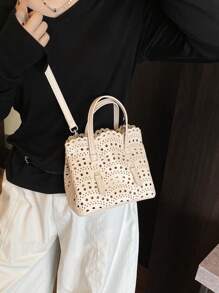 2 piezas Bolso de hombro tipo tote con diseño calado y bolsillo interior de moda