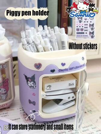 Sanrio 1 stuk [Echte Sanrio] Hello Kitty multifunctionele opbergdoos voor op het bureau - Grote pennenhouder en make-upkwastenstandaard. Meisjesachtig hartvormig opberghulpmiddel voor kantoorbenodigdheden. | Twee-in-één make-uptafel voor studenten. | Onmisbaar cadeau voor Hello Kitty-fans.