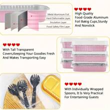 45pcs(15pcs Box + 15pcs Lid + 15pcs Spoon) Rectangular Aluminum Foil Mini Cake Pans With Lids - Stackable, Reusable Baking Trays For Halloween, Christmas, Thanksgiving, Birthdays, Weddings & Parties - Durable, Easy-Clean, Space-Saving Design, Party Food Containers, Modern Kitchenware, Easyclean Material