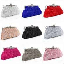 Ruched Purse Solid Clutch Purses For Women Metal Buckle Rhinestone Closure Evening Bag Formal Wedding Clutch Bag Dress Purse