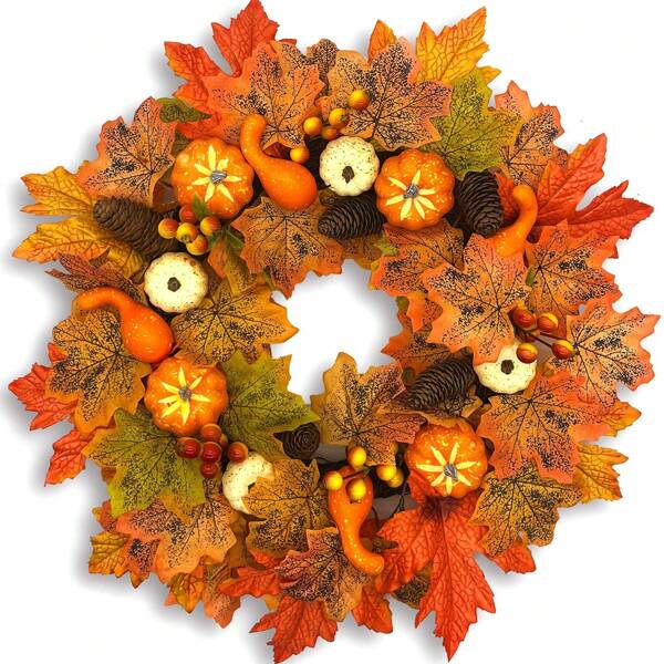 1/5pcs Autumn Artificial Flower Wreath, Rose & Maple Leaf Decor For Thanksgiving Home Decoration,Fall Decor,Autumn