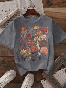 女士休闲短袖圆领 T 恤 - 深灰色 - 查看 1