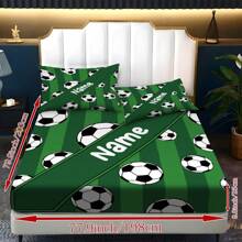 3 Stücke personalisiertes grünes Fußballmuster bedrucktes Bettlaken Set, Tagesdecke Set, Bettwäsche, Queen Quiltset mit 2 Kissenbezügen und 1 Tagesdecke, geeignet für Raumdekor, Schlafzimmerdekoration, Heimdekoration, Dorm Ausstattung, Einzelbett Set, Geburtstagsgeschenk, Geschenk für Familie und Freunde, Halloween Deko, Personalisiertes Weihnachtsgeschenk, Geschenk für Fußballliebhaber