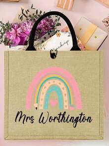 个性化教师包 - 定制彩虹手提包，花卉图案，大容量，带扣闭合 - 适合助教、毕业生或教学助理的理想感谢礼物，书包|花卉手提包|坚固的手柄