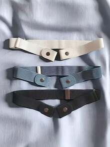 3pcs Simple Canvas Elastic Belts Stylish Casual Invisible Belt Dress Coat Accessories For Boy And Girl - Multicolor - View 1