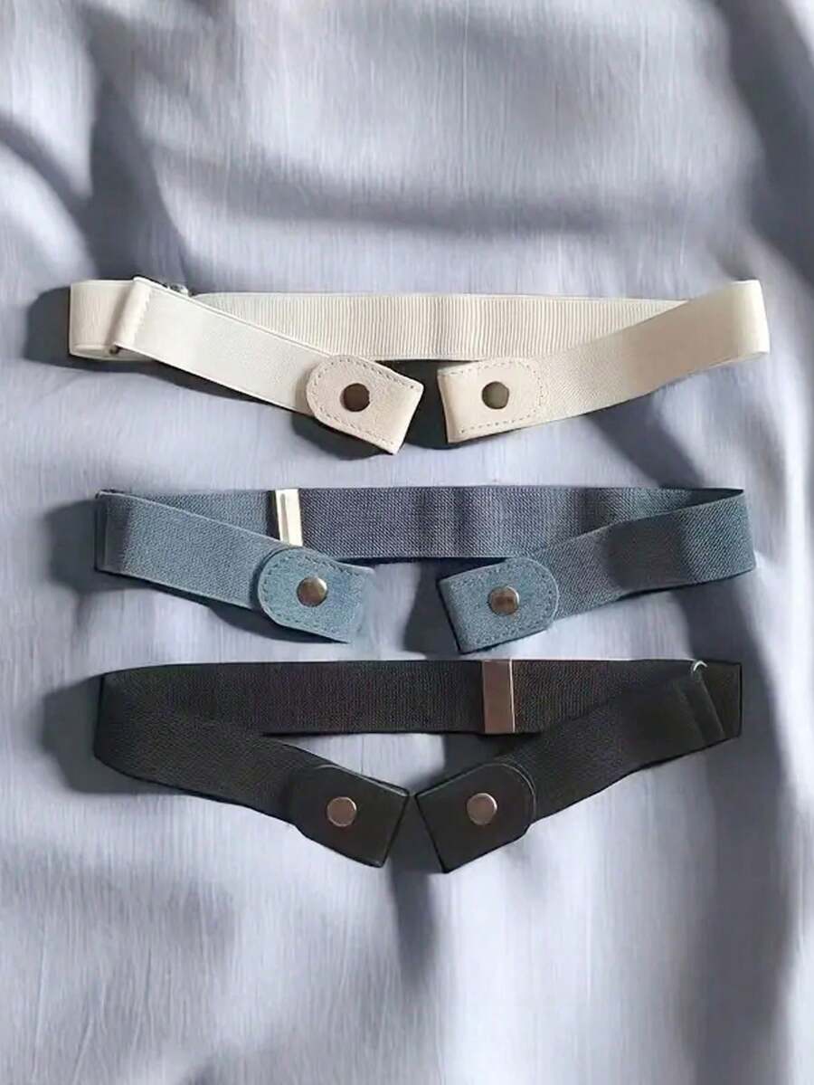 3pcs Simple Canvas Elastic Belts Stylish Casual Invisible Belt Dress Coat Accessories For Boy And Girl - Multicolor - View 1