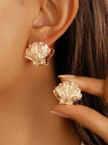 2 piezas de Pendientes de aro de concha dorada para mujeres - Diseño escultórico texturizado, joyería de declaración de estilo costero retro para verano, playa y atuendos diarios