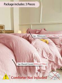 3 pièces Ensemble de literie rose crème fripé doux brossé, convient pour la chambre à coucher, la chambre d'amis, toutes les saisons, lavage en machine