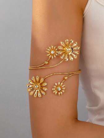 1pc Fashionable Vintage Floral Line Arm Bracelet, Unique Daisy Design Suitable For Women Daily Wear