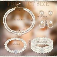 Glenmal Pearl Rhinestone Jewelry Set For Women Pearl Necklace Bracelet Earrings For Wedding Birthday Bridal Shower Tea Party - Trendy Style - 查看 3
