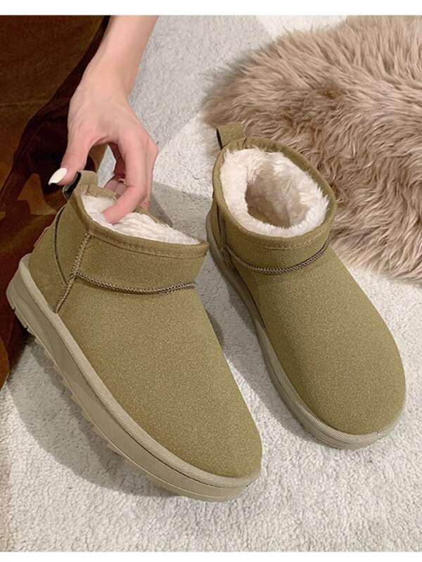 2025 New Women Snow Boots, Fashion Non-Slip Warm Plus Size Brown Chunky Heel Slip-On Warm Slippers Slide Sandals Short Boots